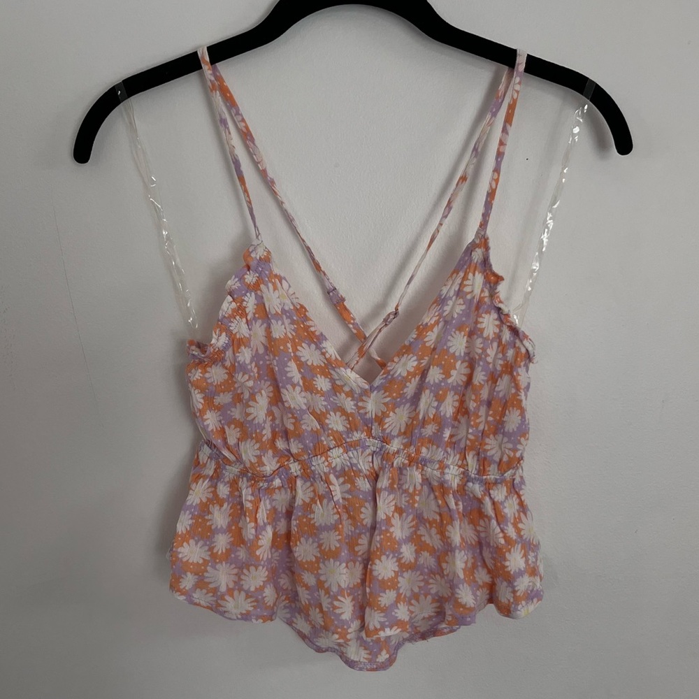 RSQ Floral Babydoll Spaghetti Strap Top - Orange and White Festival Boho Hippie